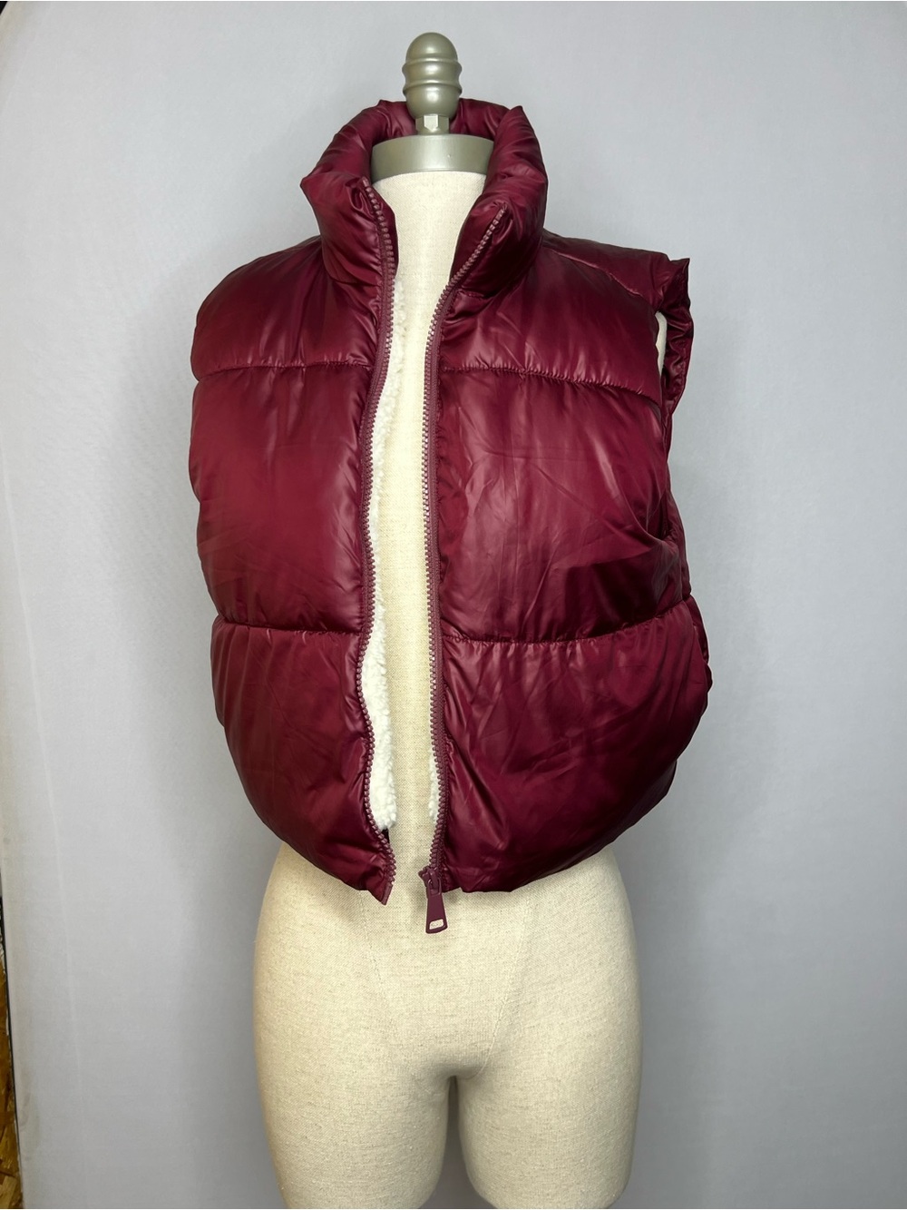 Women’s Burgundy Puffer Vest - Sleeveless Coat